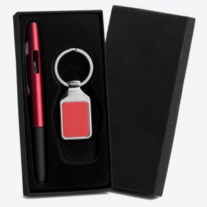 Conjunto de caneta e chaveiro